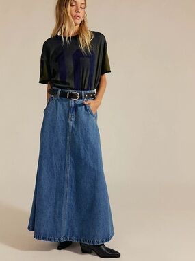 Free People We‎ The Free Sidney Denim Maxi Skirt Sz.24 New